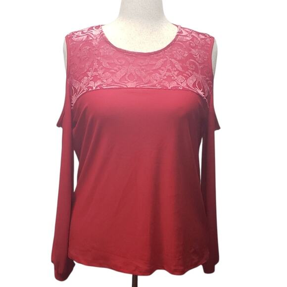Alison Andrews Red Velvet Burnout Cold Shoulder XL NWT Party Blouse - Picture 1 of 8